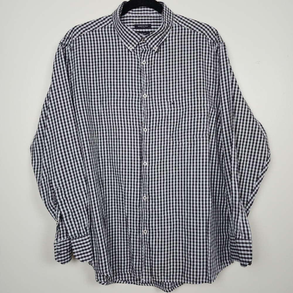 Kenneth Cole Men's Black and White Checkered Shirt Slim Fit